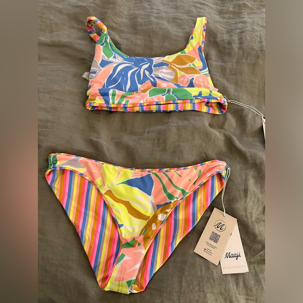 Maaji Multicolor Tropical Stripe Bikini - Pink, Yellow, Blue, Green
